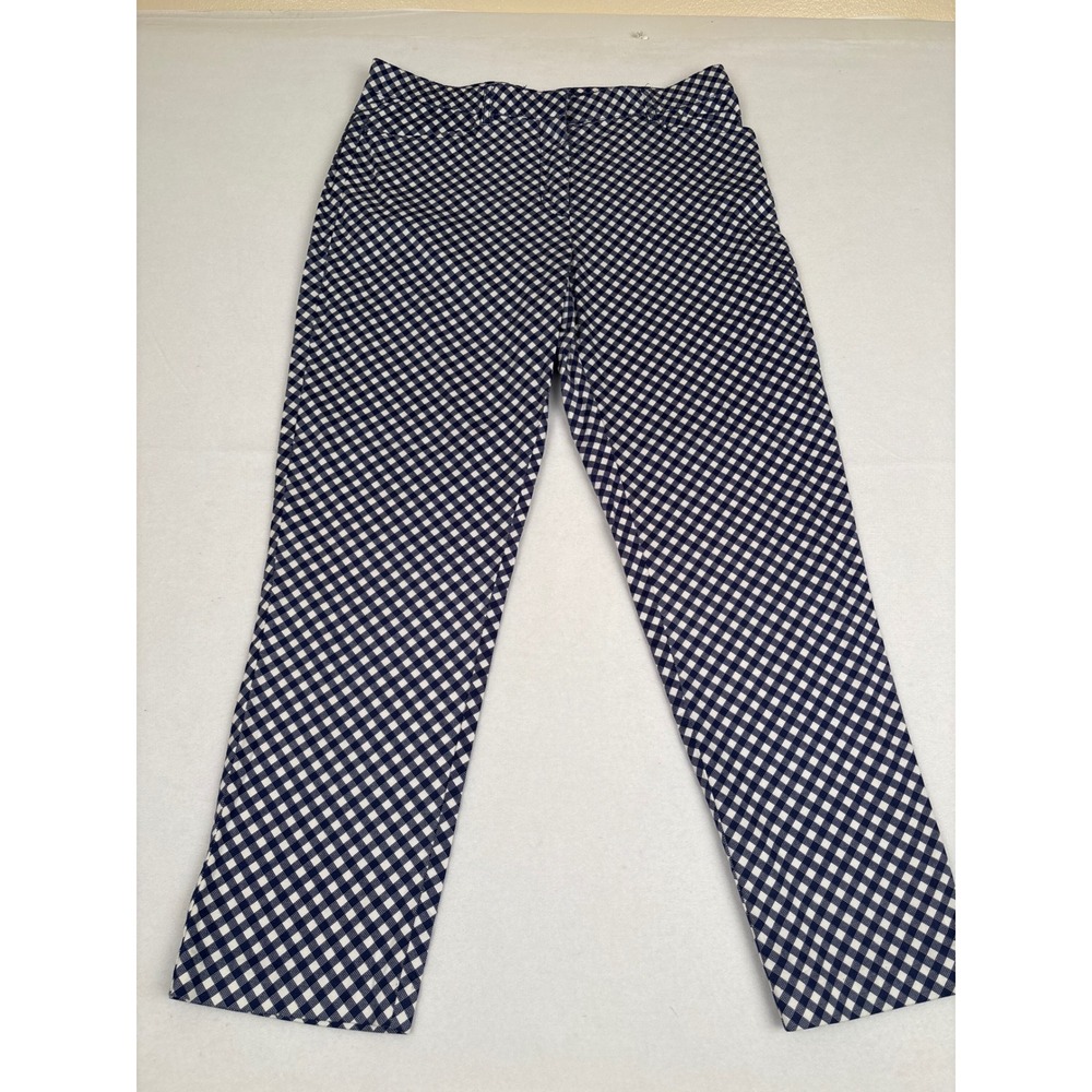 Isaac Mizrahi Live! Navy Blue White Gingham Check Ankle Pants Womens 12‎ Stretch